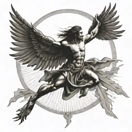 Icarus Flying Towards The Sun Rays