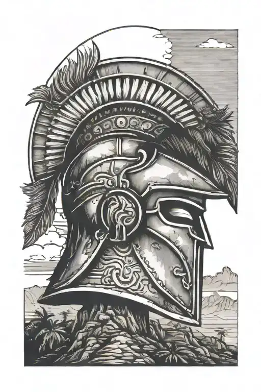 A Spartan Helmet With A Canary Island Landscape Inside