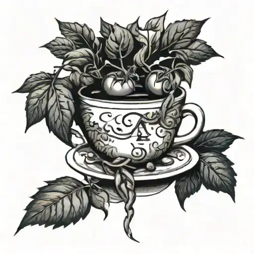 Coffe Cup With Tomato Vines Growing Out Of It With The Letter And Number A1 On The Coffee Cup