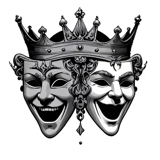 Intricate Tragedy And Comedy Theater Masks With A Crown