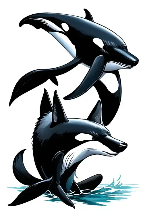 Minimalistic Tattoo Of Killer Whale And A Fox