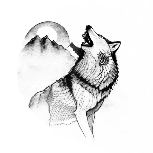 Wolf Howling On Mountains In Forest