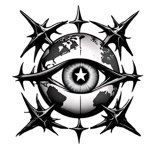 Earth Surrounded By Thorns With Eye In Middle With Star Inside It