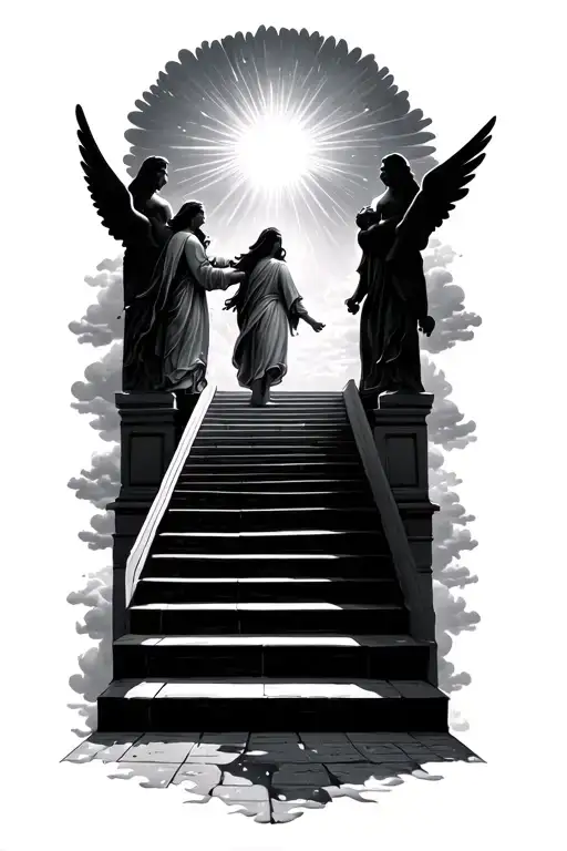 Stairway To Heaven Walking Up Stairs Angels Sun Rays Clouds Heaven Gate At The Top Of The Stairs