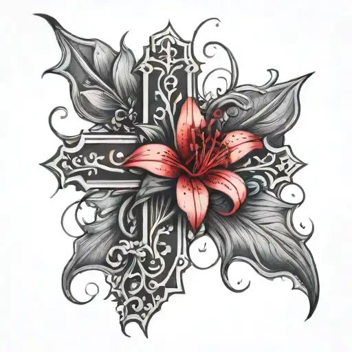 Orthodox Cross With Red Spider Lilly