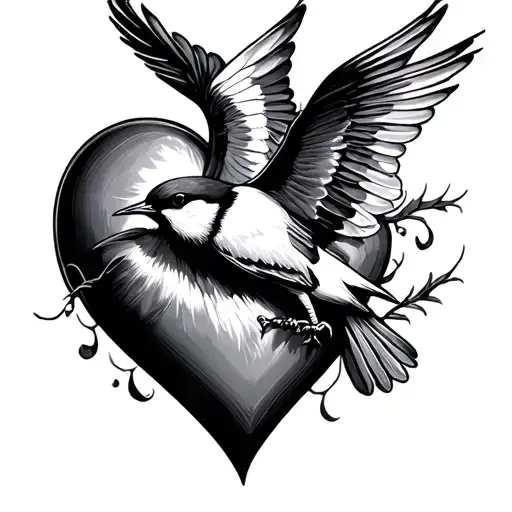 Heart With Bird That Is Flying