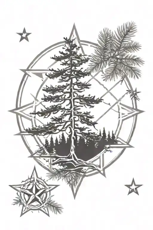 Pine Tree Forest With A Nautical Star