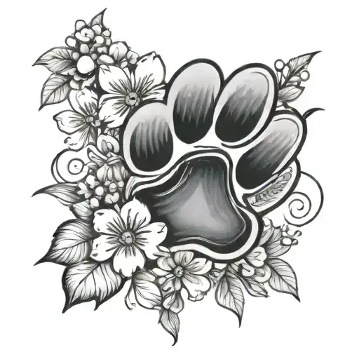 Dog Paw With Flowers Surrounding