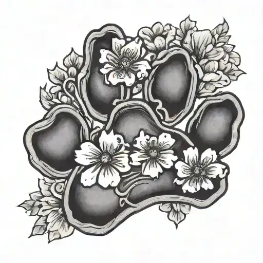 Dog Paw With Flowers Surrounding
