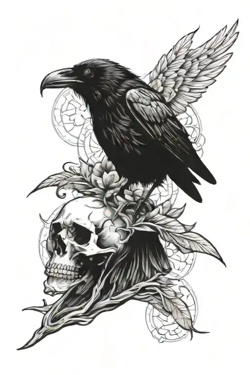 Raven And Skull Forearm Sleeve