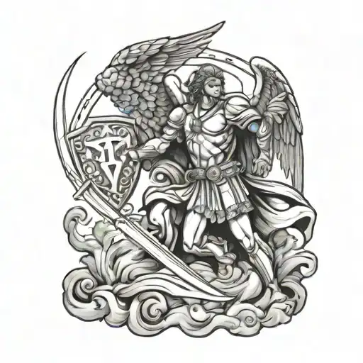 St Michael Guardian Angel Kneeling With Shield Slammed Into Ground With Sword