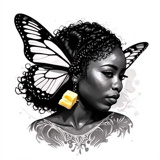Black Woman With Butter Fly Coming