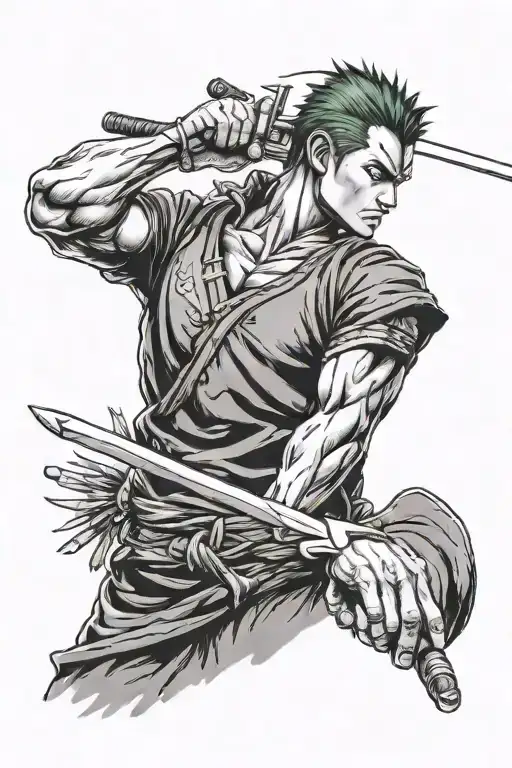 A Tattoo Of Roronoa Zoro On My Hand