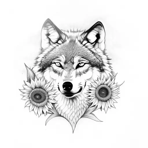 Wolf With Sunflower