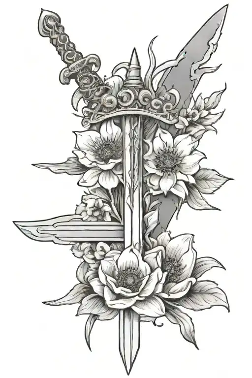 Sword On The Ground And Anemone Flower