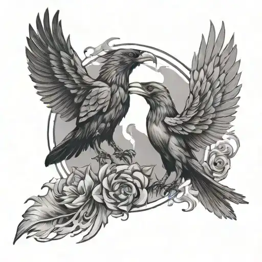 Crow And Phoenix Rising From Ashes