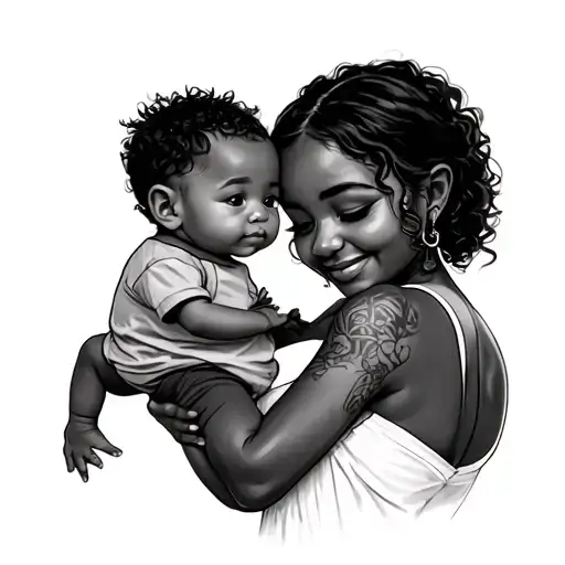 Black Mom Holding 2 Year Old Son From Back