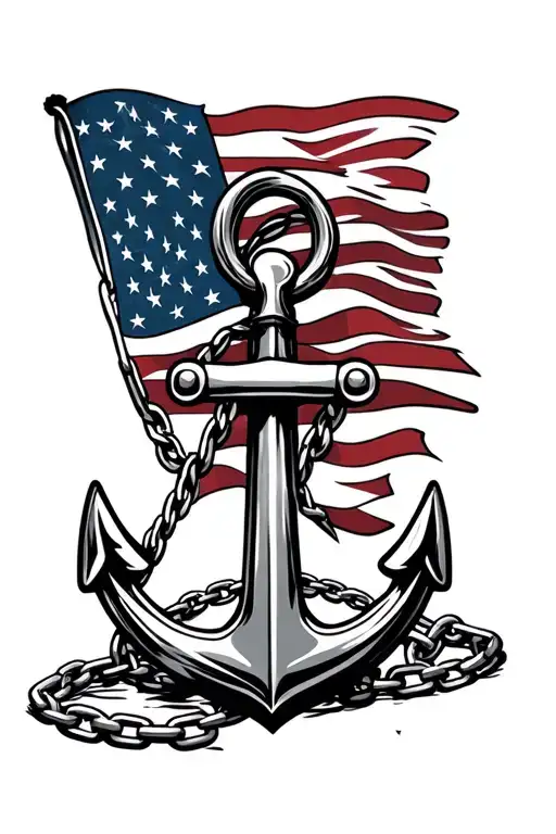 Us Navy Anchor With Chain Around The Anchor With An American Flag As The Background