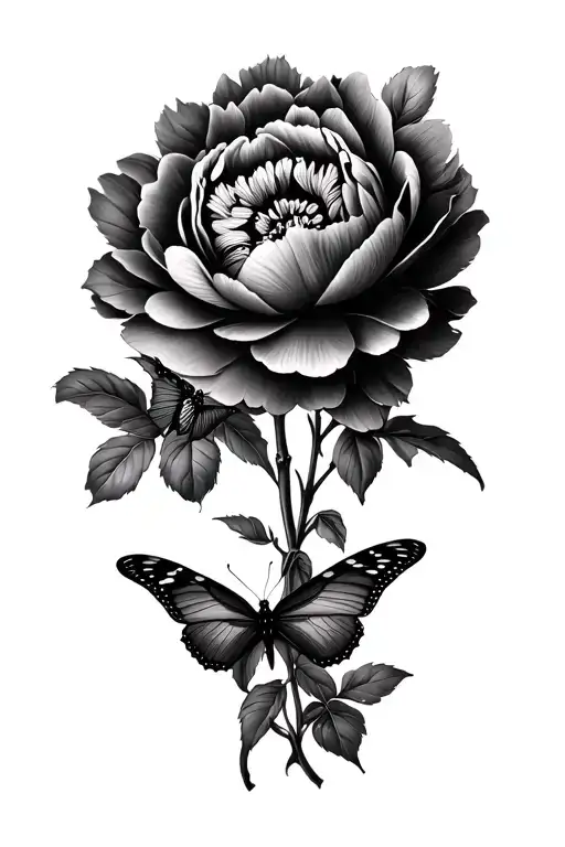 Butterflies And Peonies Blooming