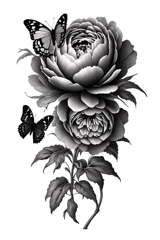 Butterflies And Peonies Blooming