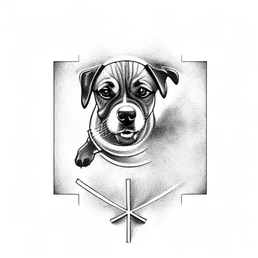 Create A Tattoo Of A Dog Playing A Sport With A Christian Cross In The Background