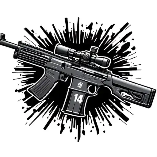 A Kalashnikov Assault Rifle With The Number 114 Under The Gun