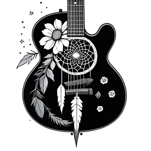 Give Me A Guitar With A Dreamcatcher And An Arrowhead Also In It And A Flower Scene Sleeve
