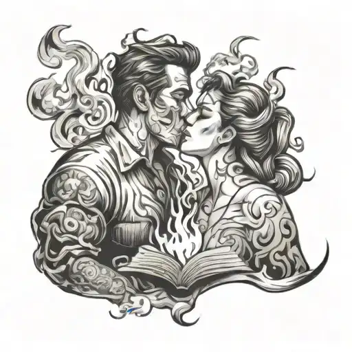 Book Smoke Couple Kiss On Fire