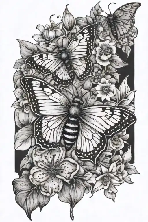 Butterfly Bee Flowers Surrounding