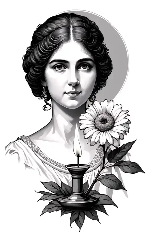 Nobel Woman Holding A Flower And A Candle Burning
