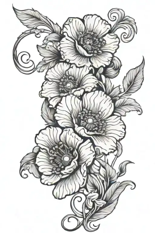 Shoulder To Neck Floral With Poppy With Vines Wrapped