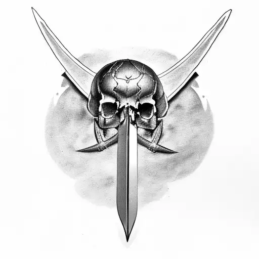 Raven's Skull With A Sword In Between