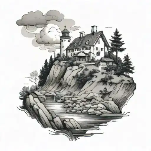 Mantion On Side Of Hill Overlooking Water