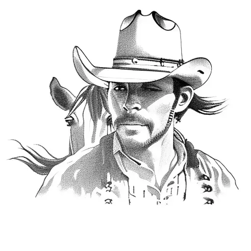 Cowboy Riding Horse In The Far West