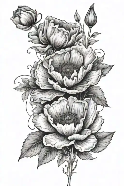 Flowers Including Poppy Fine Line Shoulder To Neck