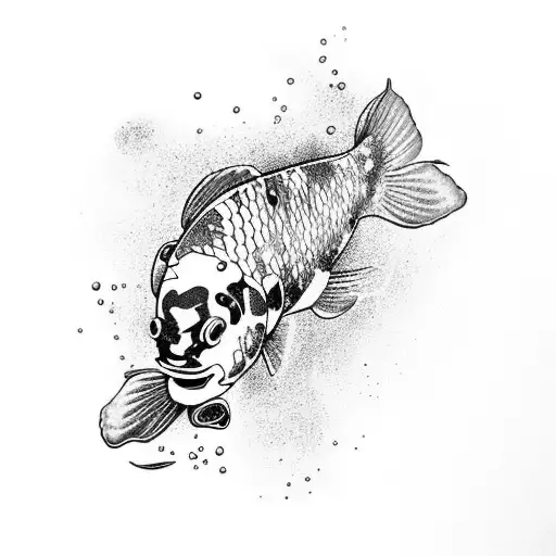 Large Koi Fish With Bubbles And Flowers