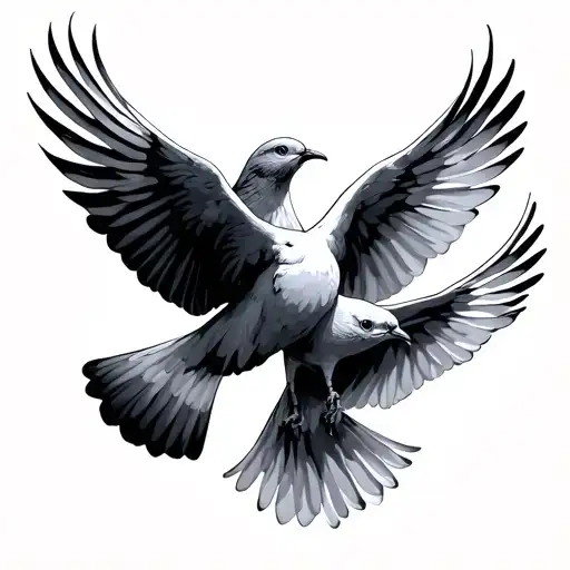 Doves Fly Up Towards Different Directions