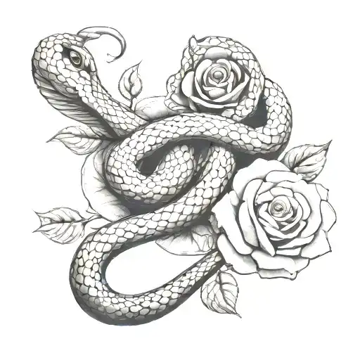 Snake And Roses Intertwined