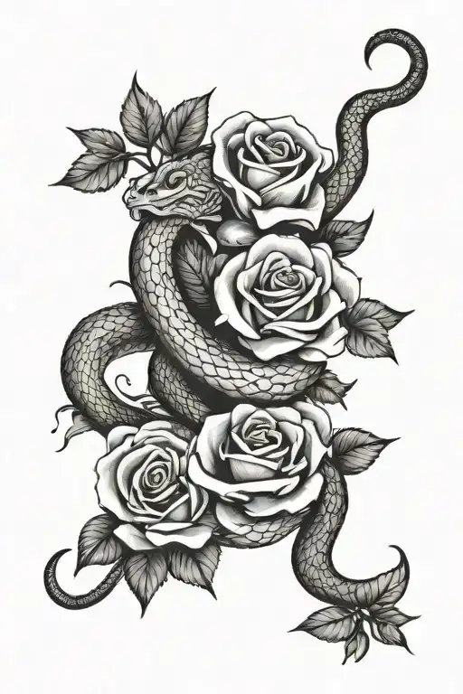 Snake And Roses Intertwined