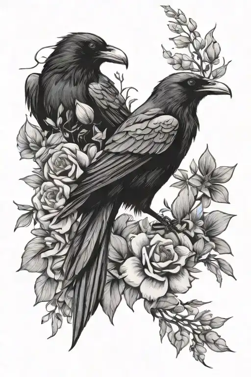 Raven And Flowers