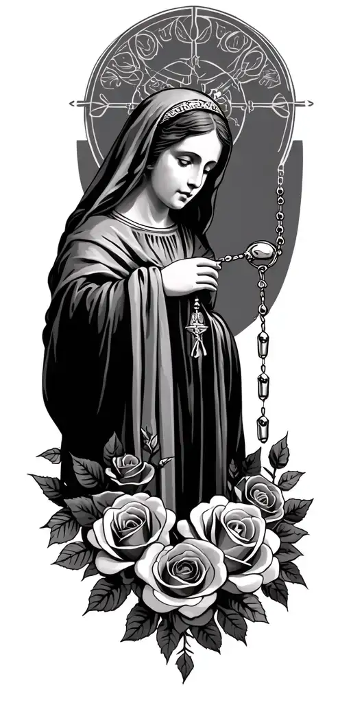 Saint Matilda With Rosary And Roses Surrounded