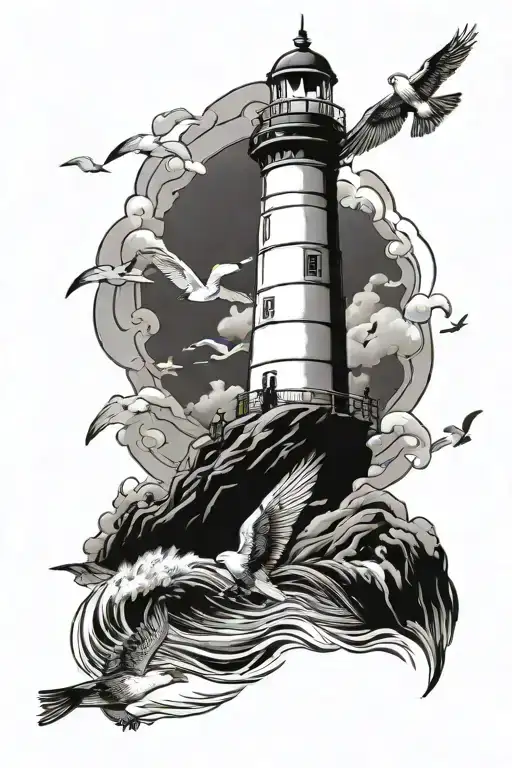 Sea Ships Lighthouse Birds