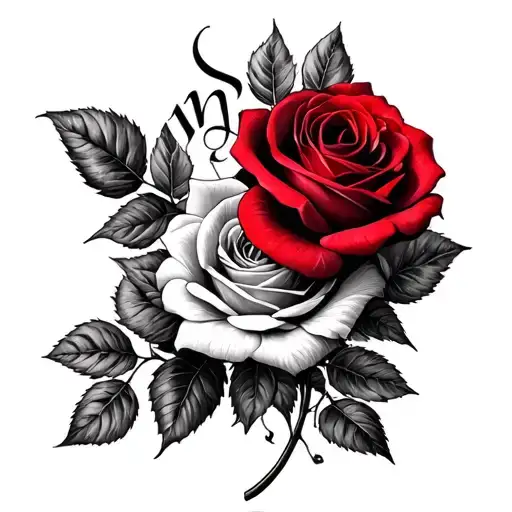 Name Emilia And Red Rose Tattoo Design