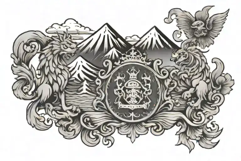 Royal Coat Of Arms With Mount Fuji Background