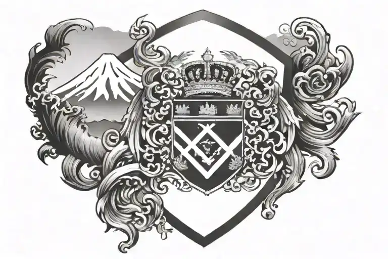 Uk Royal Coat Of Arms With Mount Fuji Background Representing The Client's Love