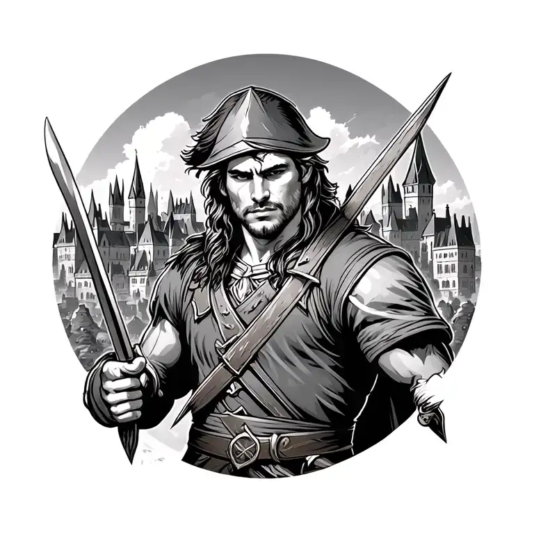 Robin Hood With Nottingham City In Background