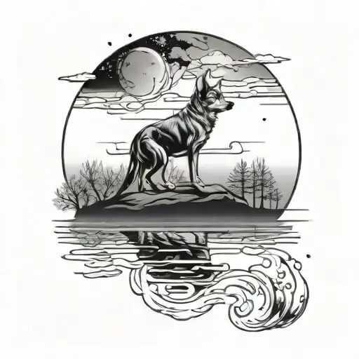 Half Moon Reflection With Dog