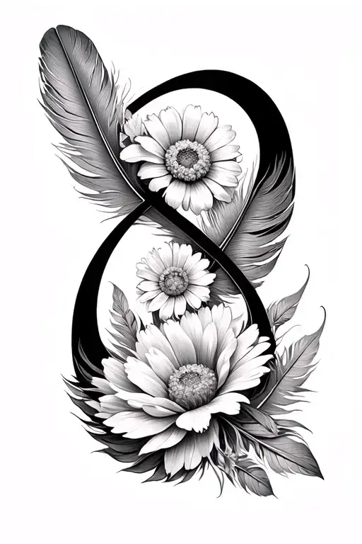 Feather Infinity Sign And Marigold Flower Growing
