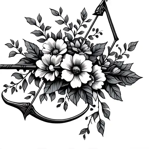 Bow And Arrow With Flowers And Vines On The Bow