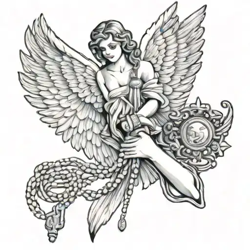 Angel Wings With Hands Holding A Rosary